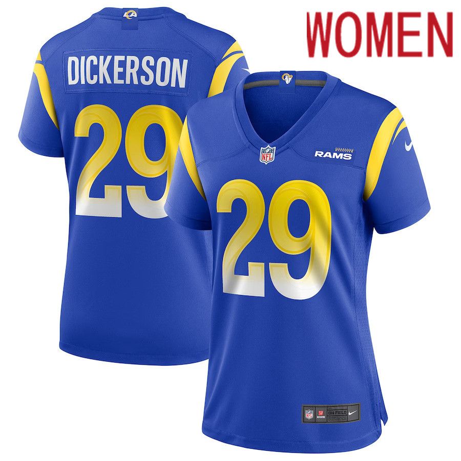 Women Los Angeles Rams #29 Eric Dickerson Nike Royal Game Retired Player NFL Jersey->women nfl jersey->Women Jersey